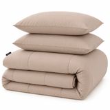Slaapspeciaal Eazydekbed Hotel Taupe - Wasbaar Dekbed - Dekbed zonder Overtrek - Hoesloos Dekbed - All Year Dekbed - 2 in 1 Dekbed - Dekbed met Vaste Overtrek - Incl. 2 Kussenslopen - 240x220 cm