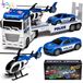 Merkloos Speelgoedvrachtwagen met helikopter en politieauto - 65 x 11 x 16 cm - ABS - 3-in-1
