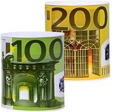 Merkloos / Sans marque Concorde Iberica Spaarpot geld thema - 2x stuks - 200 en 100 euro print - 20 cm - spaardoelen