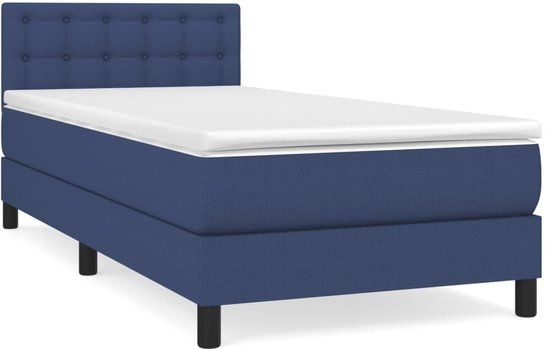 vidaXL Boxspring met matras stof blauw 90x200 cm