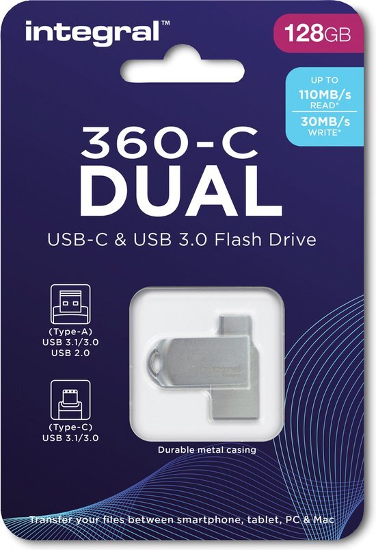 Integral 128GB 360-C Dual USB-C & USB 3.0