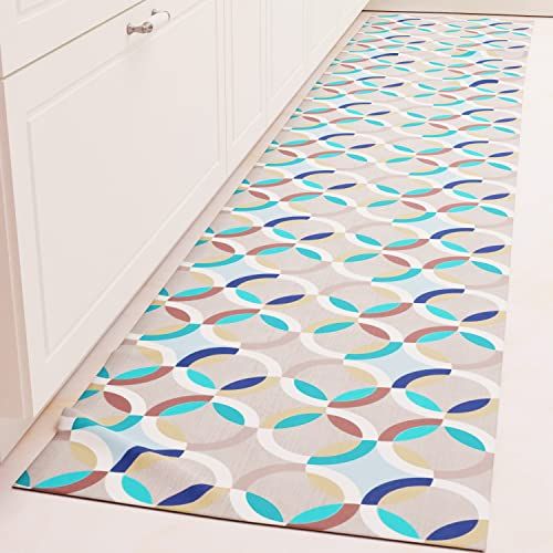 PETTI Artigiani Italiani - Vloerkleed voor keuken, loper voor keuken, antislip en wasbaar, 52 x 280 cm, design cirkel blauw, 100% Made in Italy