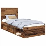 vidaXL Bedframe met hoofdeinde Oudhout 90 x 200 cm Massief grenenhout