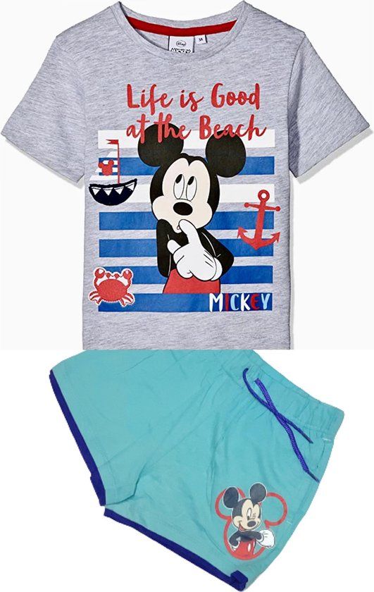 Disney Mickey Mouse Set - Grijs/Blauw - Maat 122/128 - Unisex