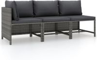 vidaXL 3-delige Loungeset met kussens poly rattan grijs