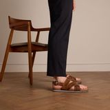 No Stress - Heren - Cognac leren sandalen - Maat 44