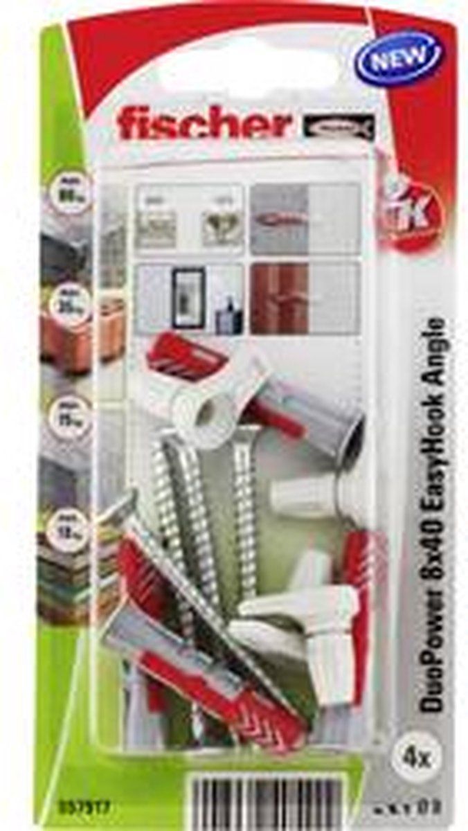 Fischer EasyHook Angle 8 - Set van 4 hoekhaken en DuoPower 8 x 40 pluggen