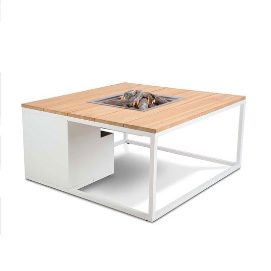 Cosiloft 100 Lounge Vuurtafel - Wit/Teak - 100x100cm