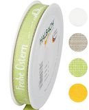 Halbach Seidenbänder Geschenklint Pasen - 15mm x 20m - Decoratielint voor Pasen belettering "Frohe Ostern" - lint linnen voor paasgeschenken - Kleur: groen/wit