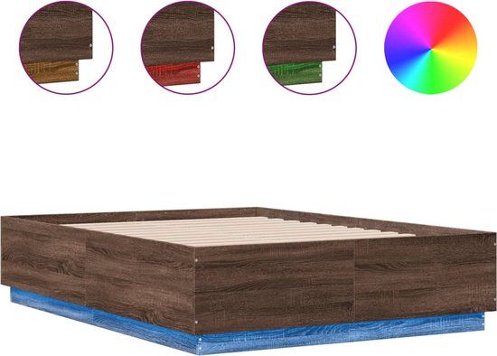 vidaXL Bedframe met LED-verlichting bruin eikenkleurig 140x190 cm