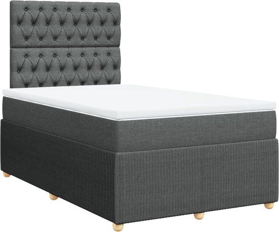 vidaXL Boxspring met matras stof donkergrijs 120x200 cm