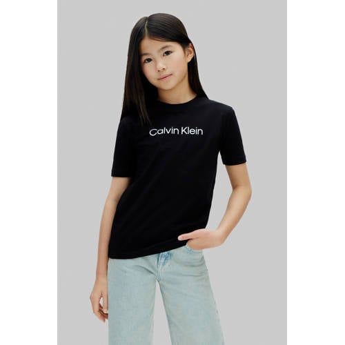 Calvin Klein T-shirt zwart Jongens/Meisjes Katoen Ronde hals Logo - maat 152