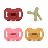 Suavinex Set van 4 siliconen fopspenen voor pasgeborenen baby's 0/6 maanden, SX Pro, omkeerbaar, Honey, Lake, Chili, Fuchsia