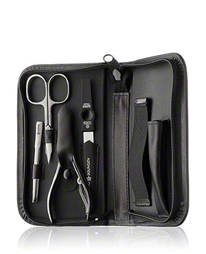 Manicue- und Rasur-Etui, Rindleder, schwarz