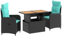 vidaXL Table de salle à manger 3 pièces polyrattan turquoise