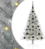 vidaXL Sapin de Noël pré-éclairé en plastique avec 150 LED Argent 120 cm PET