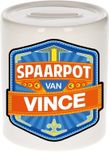 Bellatio Decorations Kinder spaarpot met naam - Vince - keramiek - met dop - wit