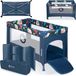 JMXZ Babybox, kinderbed, reisbed vanaf de geboorte tot 15 kg, zij-ingang, beveiligingssysteem LockGuard, blokkade van de wielen, draagtas, inklapbaar, donkerblauw