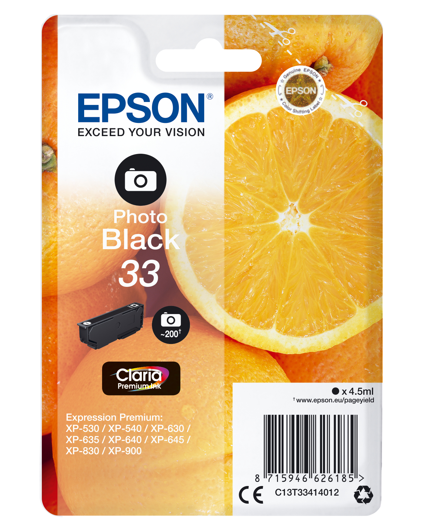 Epson Singlepack Photo Black 33 Claria Premium Ink