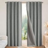 Joydeco Set van 2 verduisteringsgordijnen van 100% linnen, 274,3 cm lang, grijs, kasteel voor slaapkamer, woonkamer, verduisteringsgordijn, raambehandeling, achterlus en stangdoorvoer