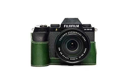 Zakao X-S10 hoesje, handgemaakte echt lederen halve camera case tas cover voor Fuji Fujifilm X-S10 XS10 bodemopening versie met handgreep (groen)