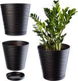 KADAX Bloempot met onderzetter, lichte ronde plantenbak voor binnen van kunststof, voor bloemen en planten (21 cm, antraciet)