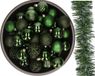 Kaemingk B.V. Décoration de Noël - vert foncé - 37x boules de Noël 6 cm et guirlande de Noël - plastique