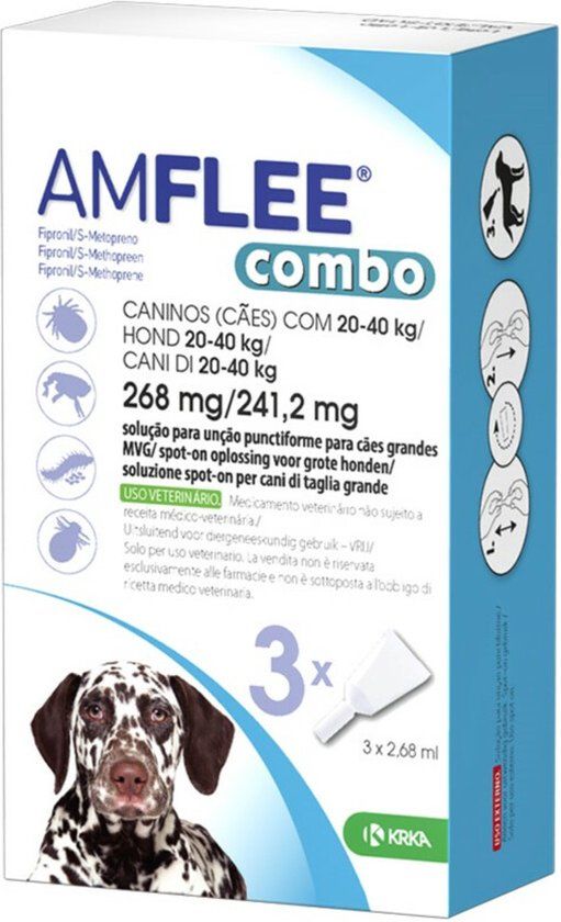 Amflee Spot On Combo Anti Vlooien en Teken Druppels Hond 20-40 kg 3 pipetten