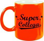Bellatio Decorations - Super collega tekst koffiemok - cadeau beker - 300 ml - oranje - werk - bedankt - kantoor - keramiek