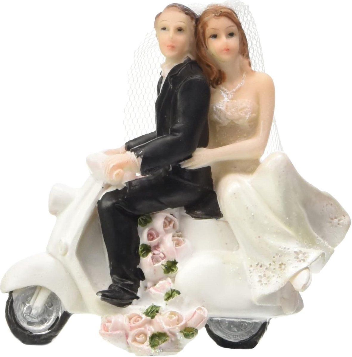 Folat Taartdecoratie Trouwfiguur Op Scooter 9 Cm Wit/zwart
