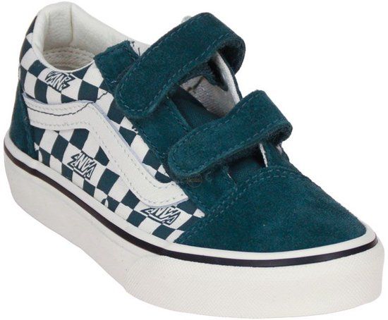 Vans Old Skool V Geo Check Mystic Moss Lage Sneakers Kinderen Unisex Groen
