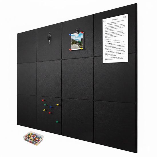 Relaxdays Vilten Prikbord - 12 Stuks - 30x30x0,9 cm - Zwart