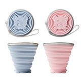 2 stuks opvouwbare bekers, opvouwbare beker siliconen, draagbare campingbekers, BPA-vrij, opvouwbare reisbekers met kunststof afdichtingsdeksel, voor picknick, camping, wandelen, reizen, blauw
