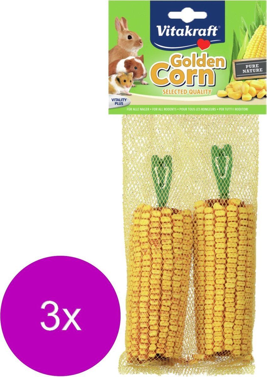 VITAKRAFT Golden Corn Maiskolf - Knaagdiersnack - 3 x 2 stuks