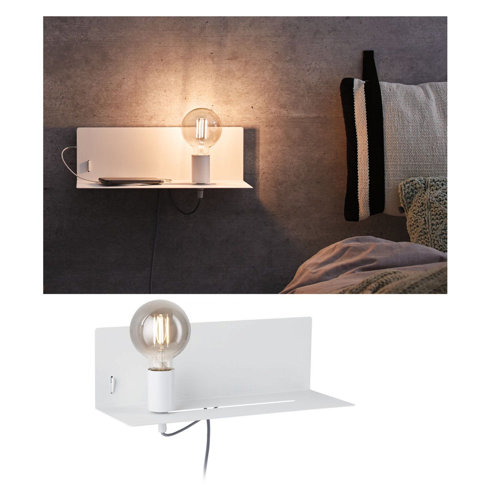 Paulmann Devara Wandlamp - Zwart Mat - E27 - USB C - Dimbaar