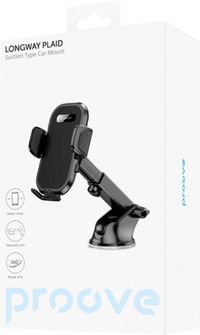Proove Support téléphone Longway Silicone Pince – Fixation ventouse Tableau de bord/Pare-brise – 4,7 à 6,9 pouces – Noir
