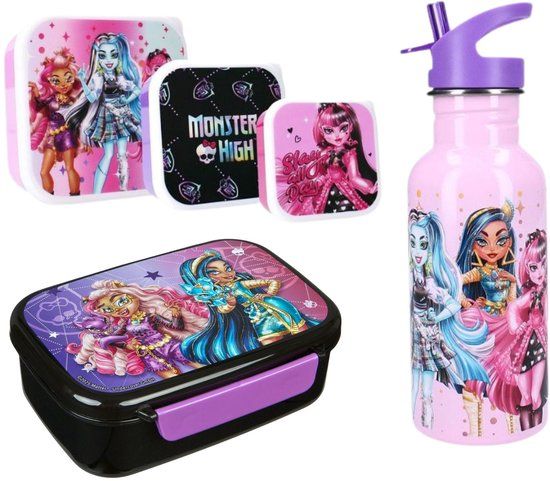 4KidsOnly Monster High Lunchset - Lunchbox - Aluminium Drinkfles - 3 Snackboxen