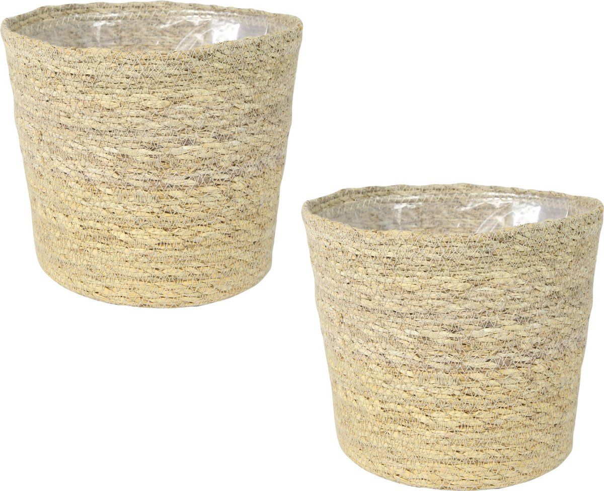 Steege Set van 3x jute/zeegras plantenpotten - 30 cm - creme beige