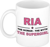 Bellatio Decorations Naam cadeau Ria - The woman, The myth the supergirl koffie mok / beker 300 ml - Oudroze Keramiek