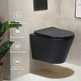 Icecat Wc suspendu sans rebord, Wc en céramique noir mat, Wc suspendu, Wc à chasse d'eau rotative avec abattant de wc softclose