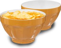 5Five Colorama bols/coupes à soupe - 8x - Céramique - D14 x H9 cm - Ocre - Empilable - Décoration nervurée