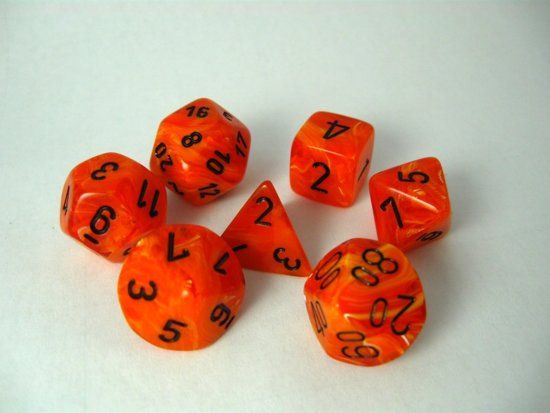 Chessex Dobbelstenen Set 7 PolyDice Vortex Orange w/Black - Kunststof - 0601982024734