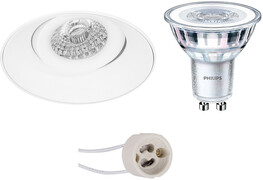 BES LED LED Spot Set - Pragmi Nivas Pro - GU10 Fitting - Inbouw Rond - Mat Wit - Trimless - Kantelbaar - Ø150mm - Philips - CorePro 830 36D - 3.5W - Warm Wit 3000K