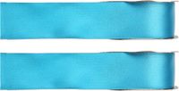 Merkloos Santex Hobby/decoratie sierlint - 2x - satijn - turquoise - 1,5 cm/15 mm x 25 meter - cadeaulint