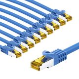 goobay 66070 CAT7 netwerkkabel in set van 10 / patchkabel afgeschermd S/FTP/CU Ethernet-kabel, PiMF, LSZH/Cat 7 kabel met 10 Gbits/blauw / 10x 3m