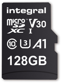 Integral INMSDX128G-100V30 128GB MICRO SD CARD MICROSDXC UHS-1 U3 CL10 V30 A1 UP TO 100MBS READ 45MBS WRITE