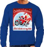 Bellatio Decorations Foute Kersttrui / sweater - Christmas dreams hot chicks on my bike - motorliefhebber / motorrijder / motor fan blauw voor heren - kerstkleding / kerst outfit XXL