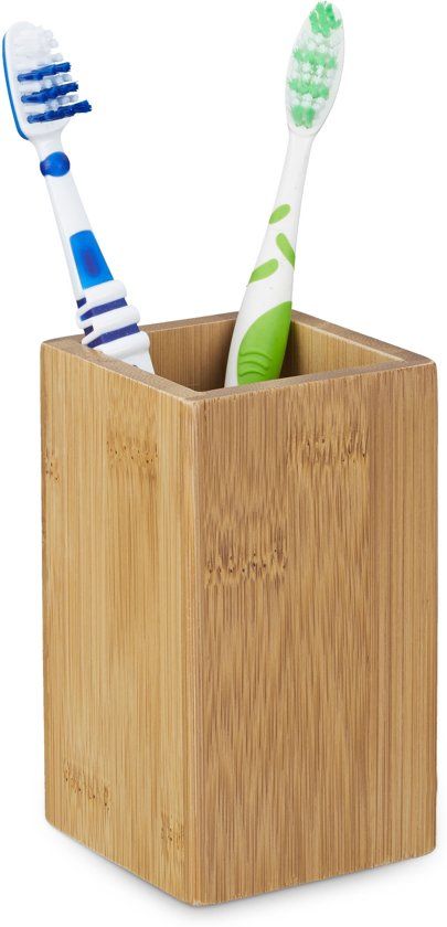 Relaxdays tandenborstelhouder bamboe tandpastahouder natuurlijk design hout