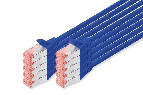 DIGITUS LAN-kabel Cat 6 – 1 m – 10 stuks – S/FTP afgeschermd – 1 Gbit/s – 250 MHz – PoE++ – AWG 27/7 – LSZH – RJ45-netwerkkabel – patchkabel – compatibel met Cat6A en Cat7 – blauw