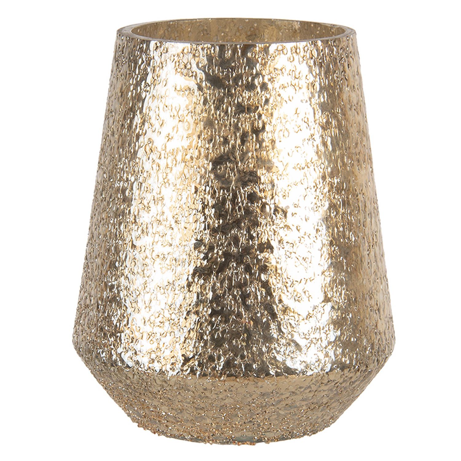 Clayre & Eef Glazen Theelichthouder - ø 16*20 cm - Goudkleurig Glas